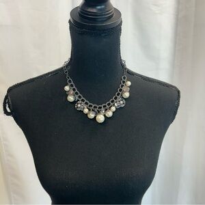 Dark gray metal faux Pearl clustered necklace
